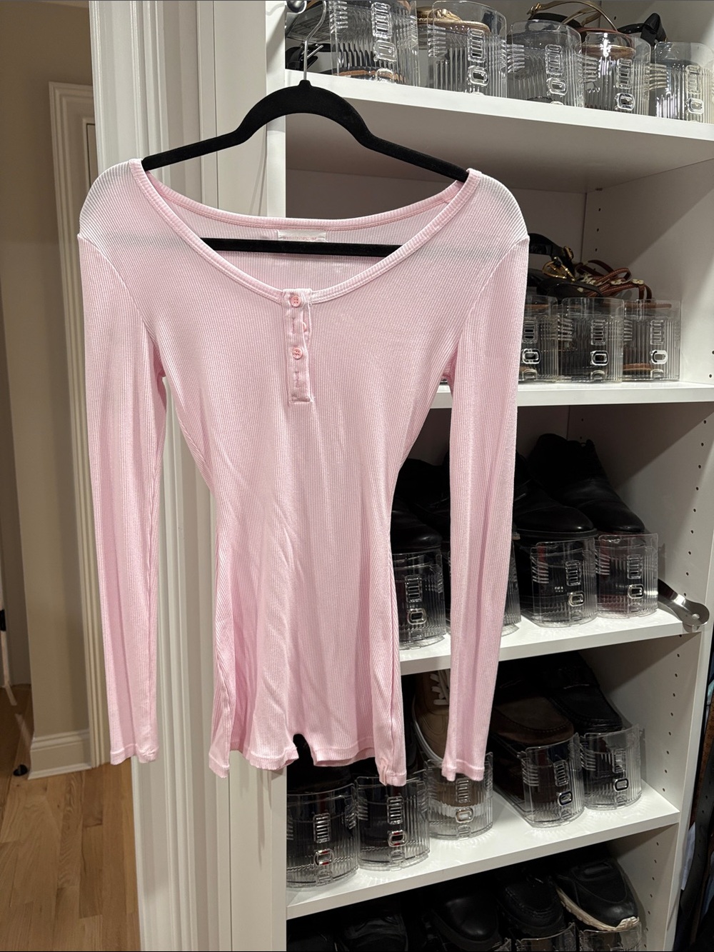LIKE NEW DISCONTINUED My Outfit Online Women's Long-Sleeve Pink Henley Jumpsuit